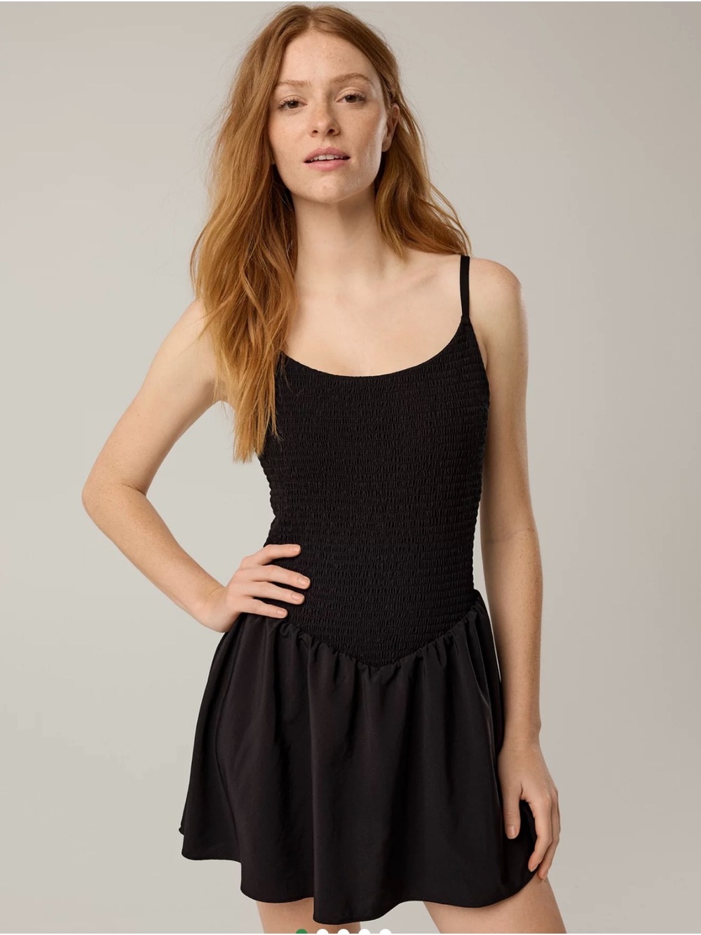 aerie Black Smocked Tank Mini Dress
